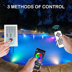 Mopzlink pool light showing colorful illumination in water