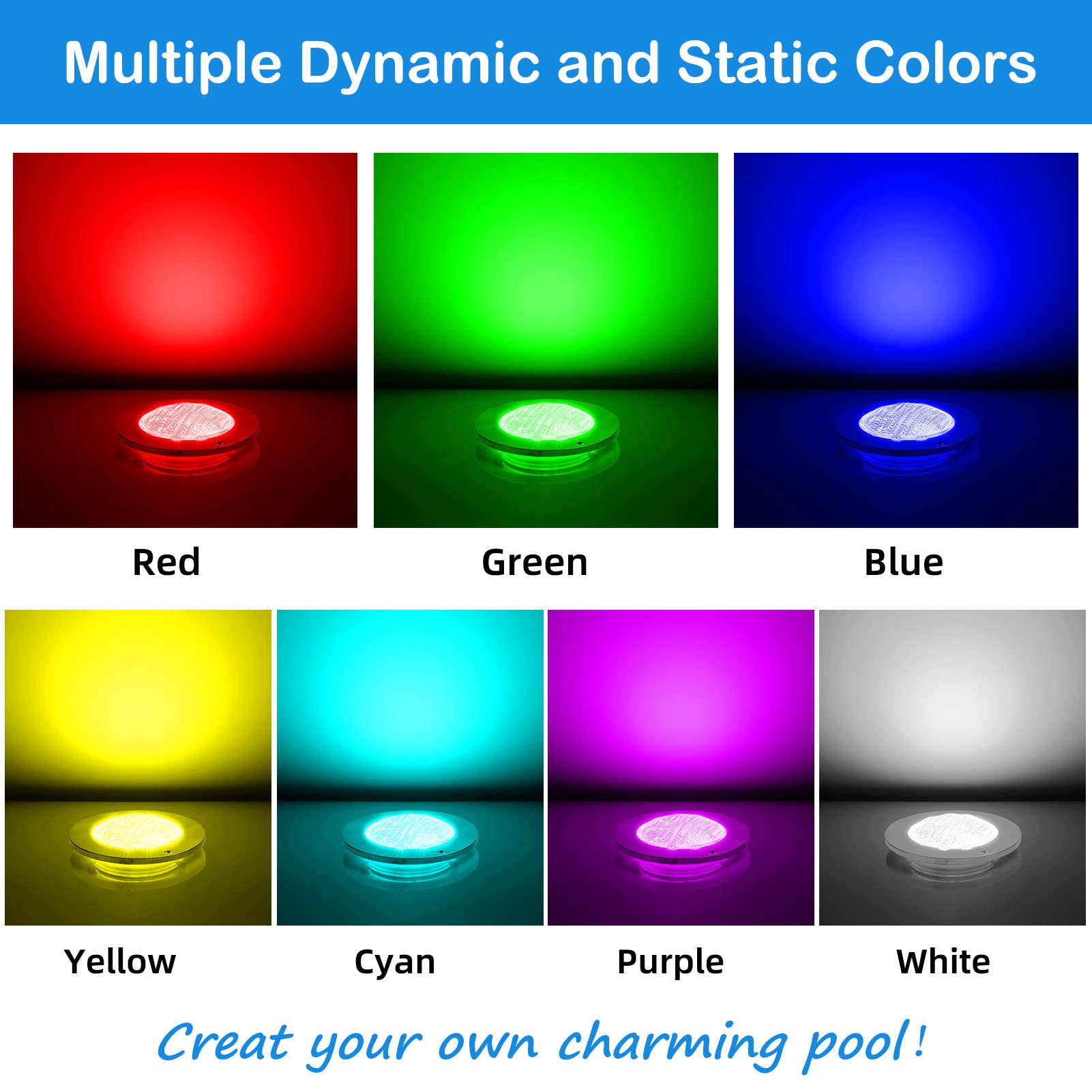 Mopzlink RGB LED Pool Light with 50-foot cord and stainless steel finish