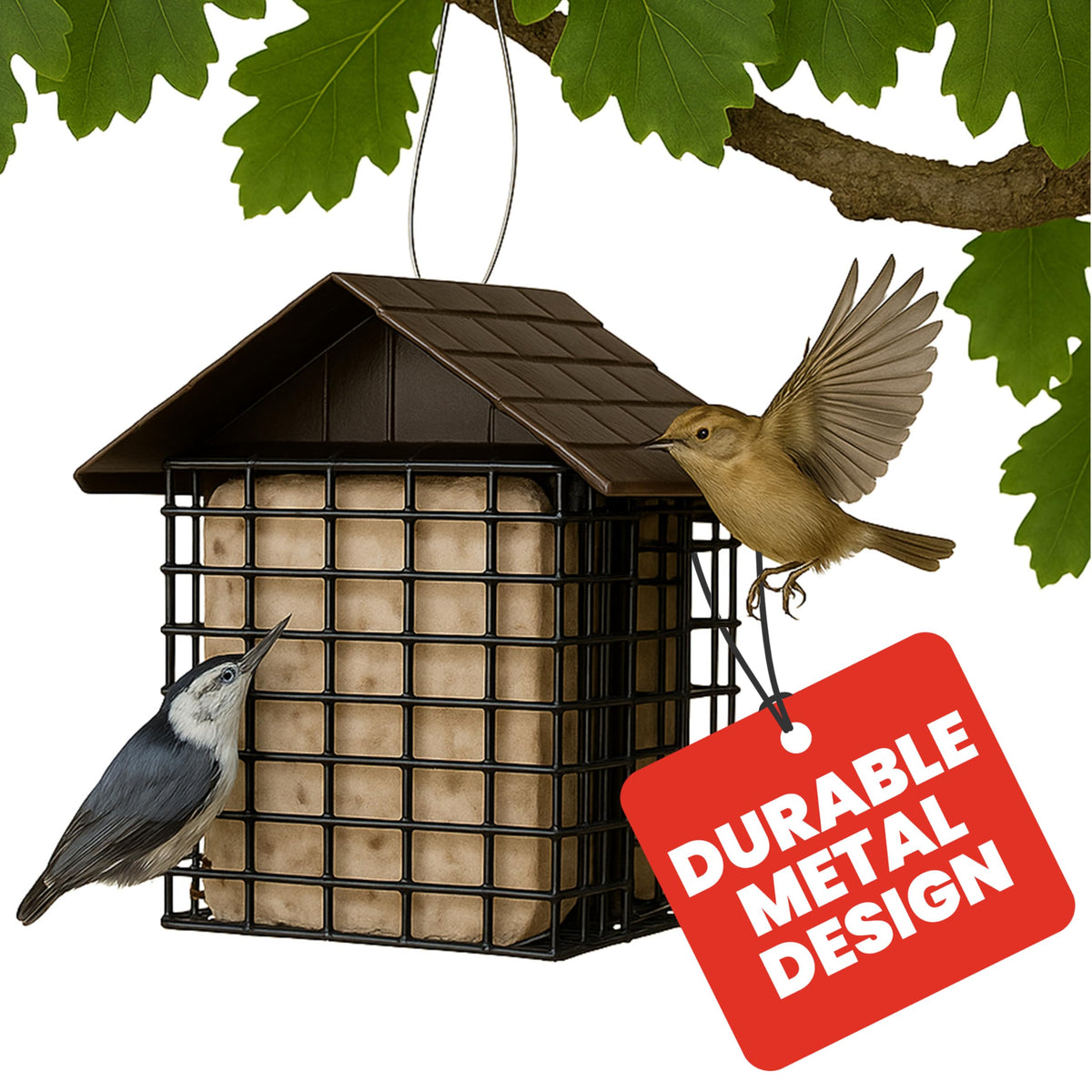 More Birds Double Suet Cake Feeder front view with weather guard