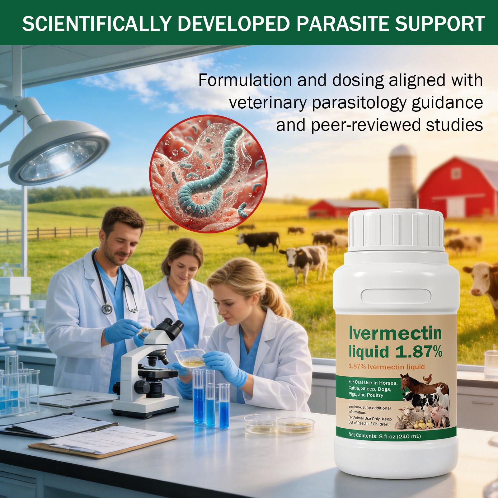 MORF Ivermectin Solution next to various livestock species