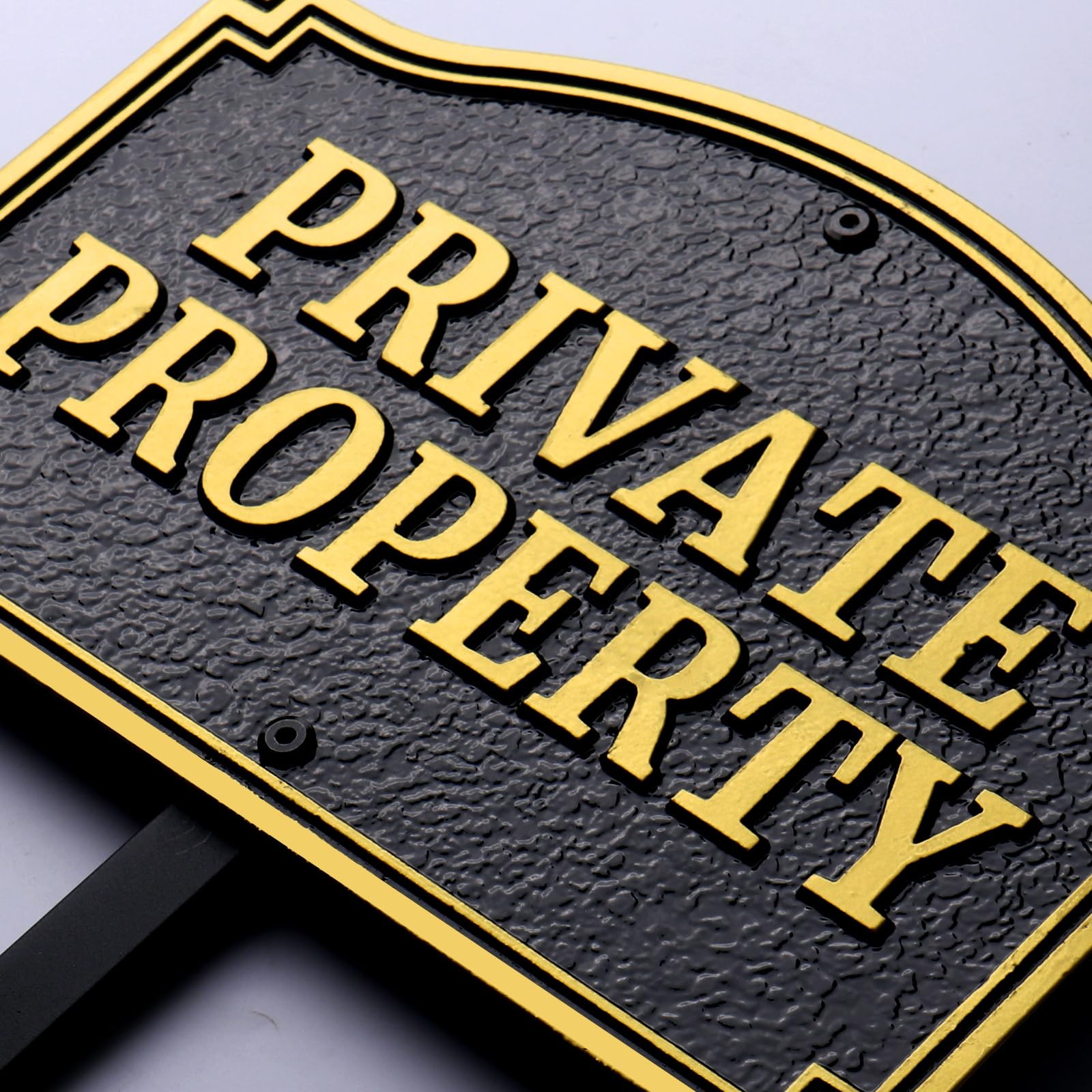 Morgtta Private Property Yard Sign front view in gold black