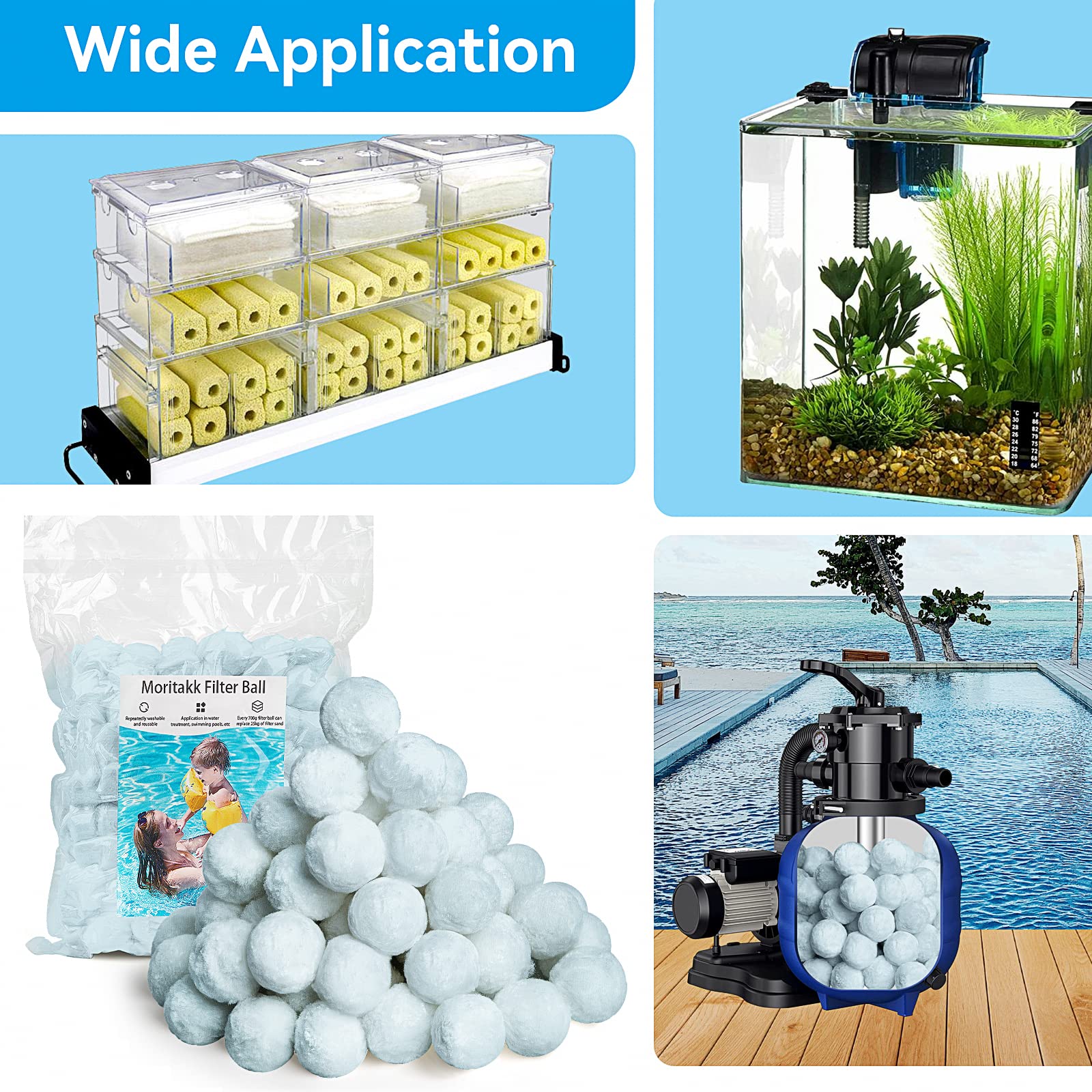 Moritakk Pool Filter Ball in use in a pool filter