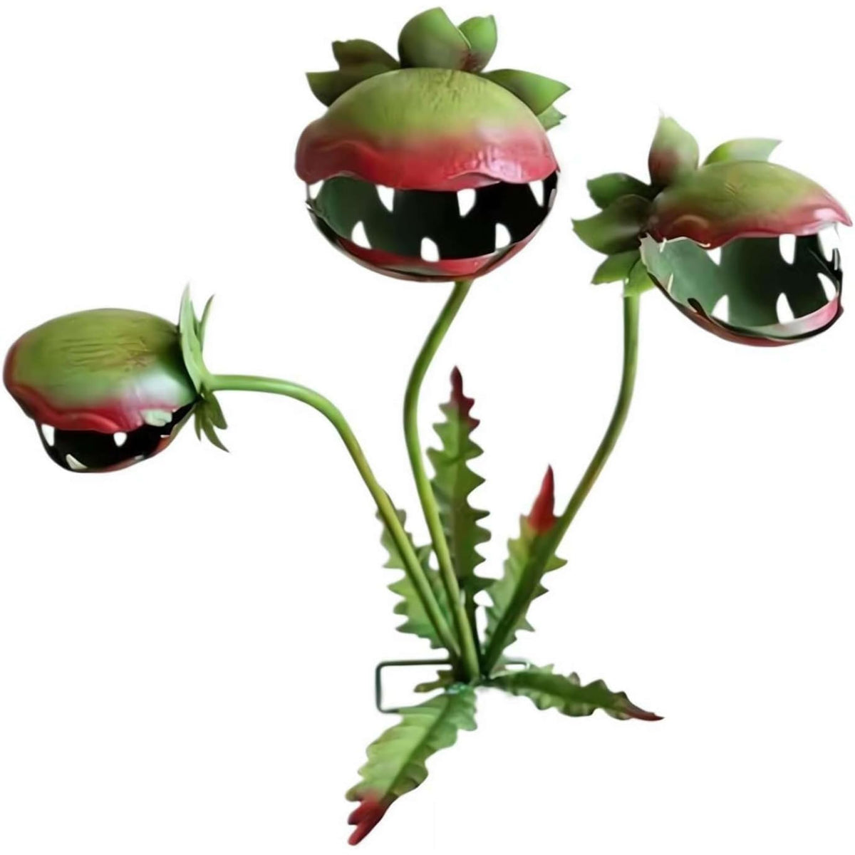 Mornihima 25-inch green metal carnivorous plant garden stake front view