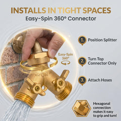 Morvat Brass Garden Hose Splitter showing dual valves