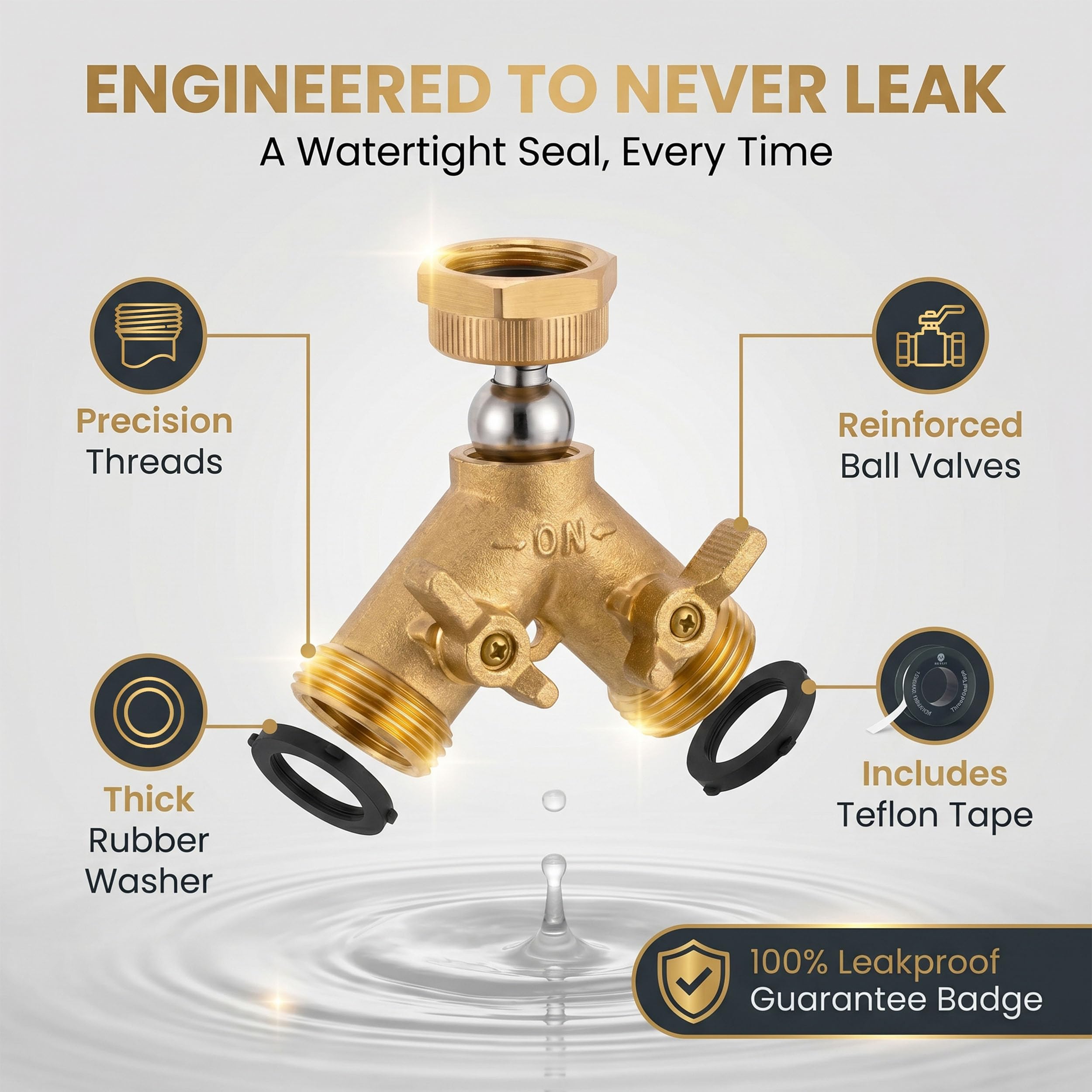 Morvat Brass Garden Hose Splitter top connection close-up