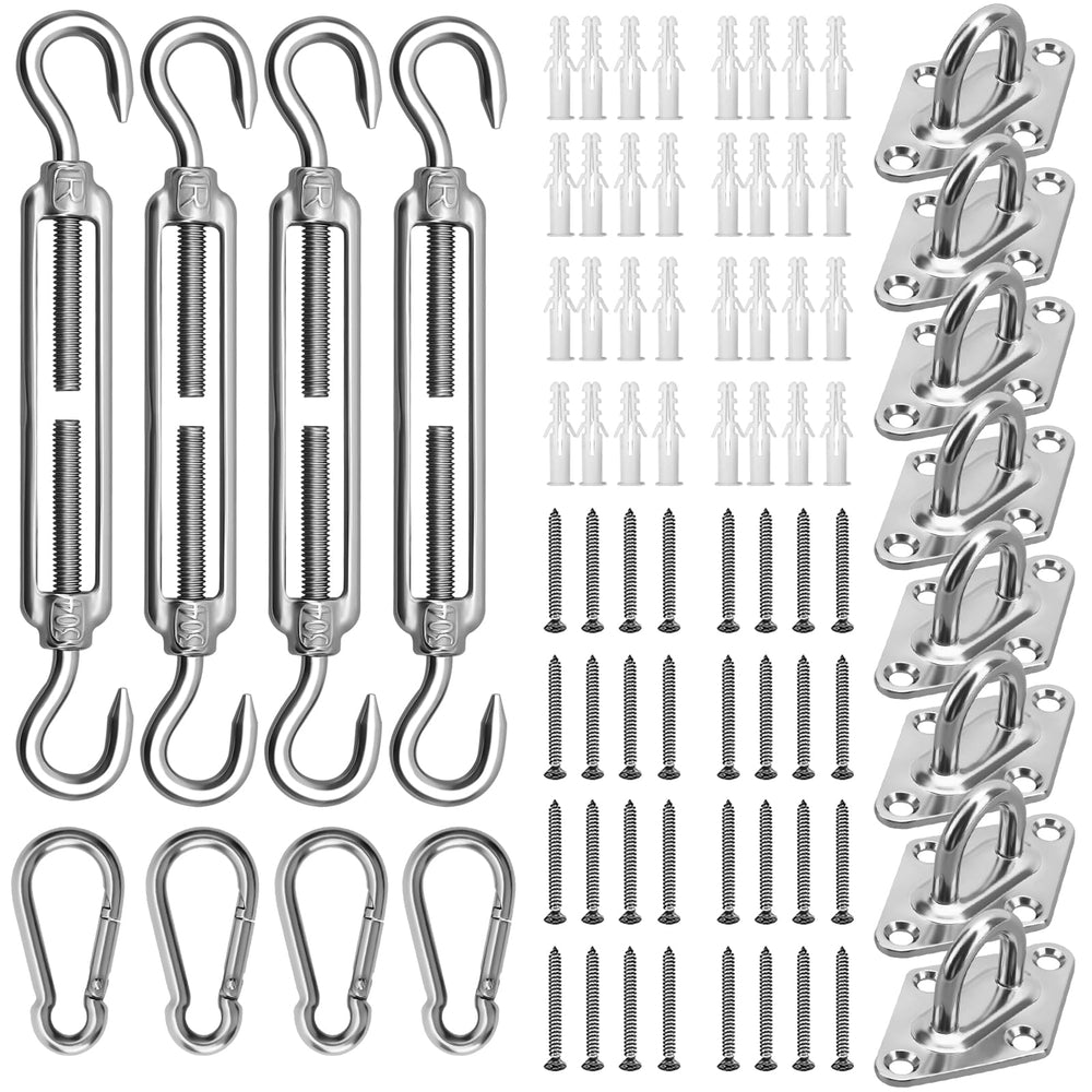 Morzejar shade sail hardware kit components including turnbuckles and hooks