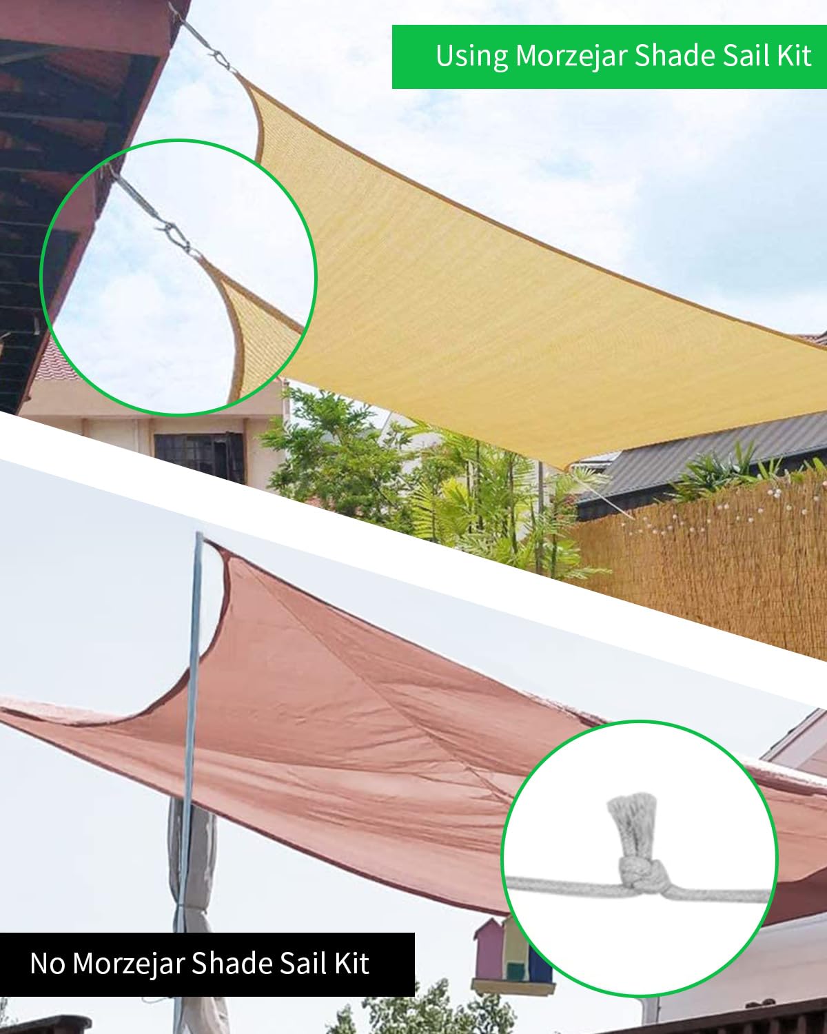 Morzejar Shade Sail Hardware Kit installed on a patio