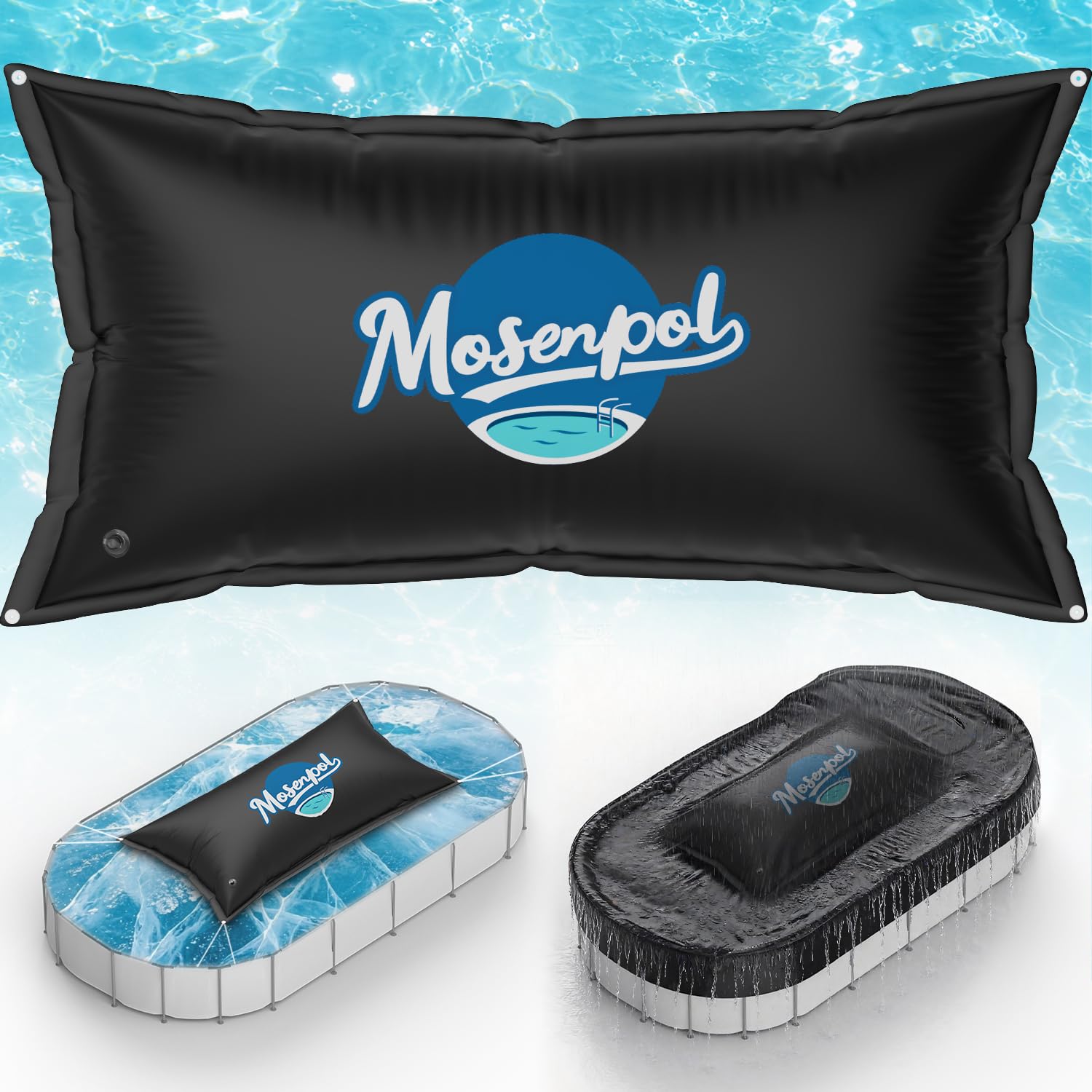 Mosenpol 4x8 FT pool pillow front view in black
