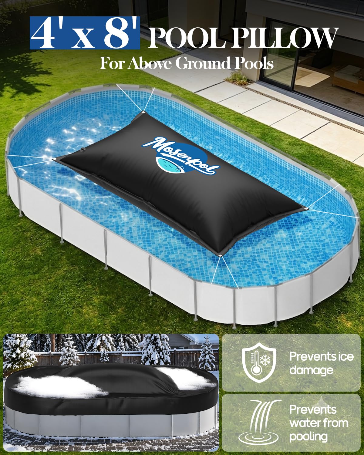 Mosenpol pool pillow showing dual-valve design