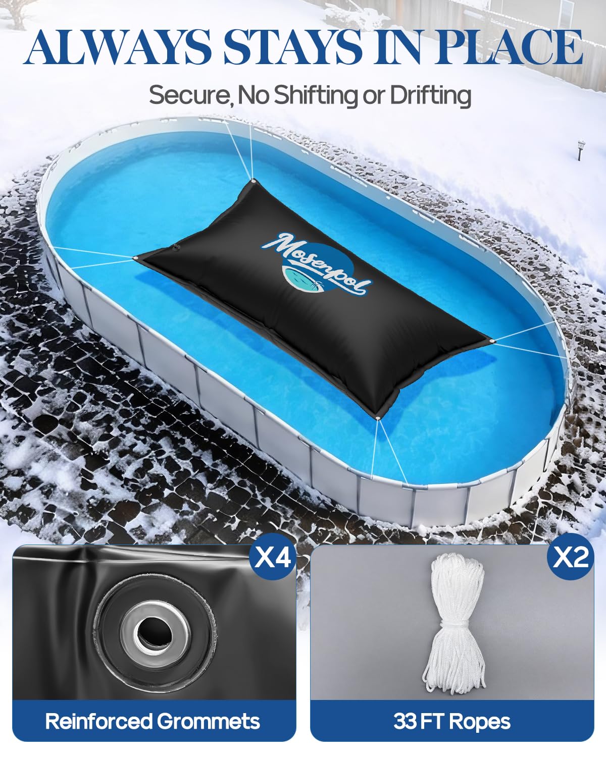 Mosenpol pool pillow side view demonstrating thickness