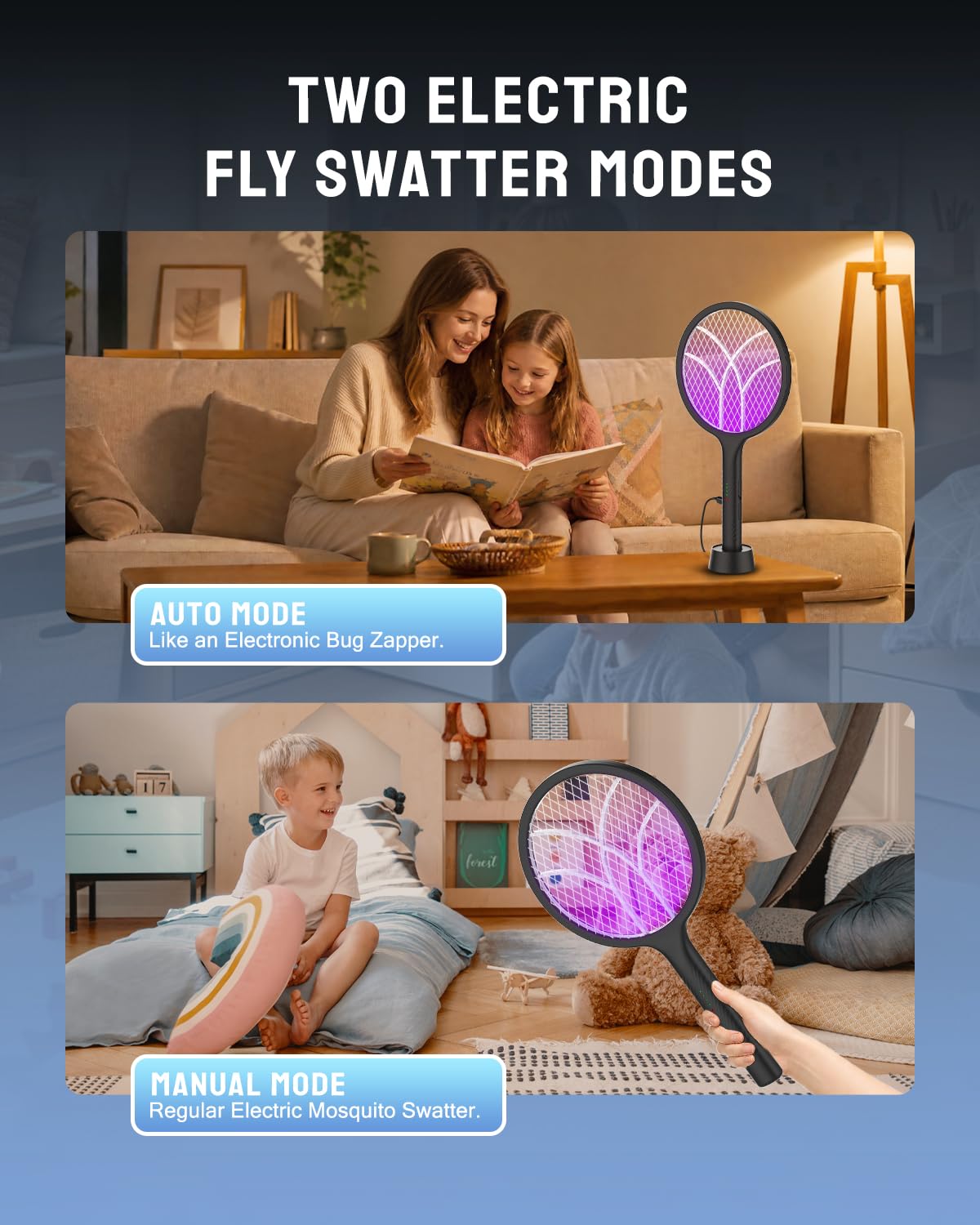 Mosiller Electric Fly Swatter Racket in use outdoors