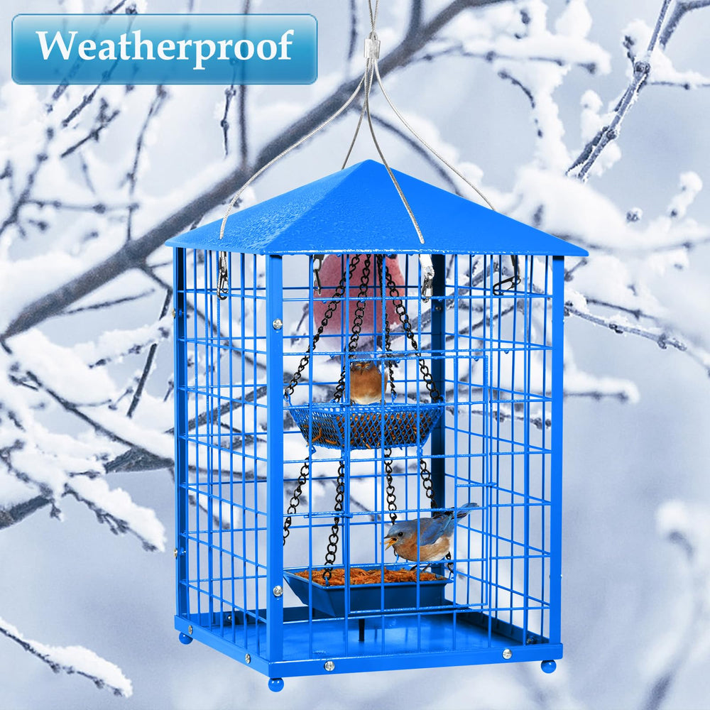Mosloly Bluebird Feeder with small birds feeding inside
