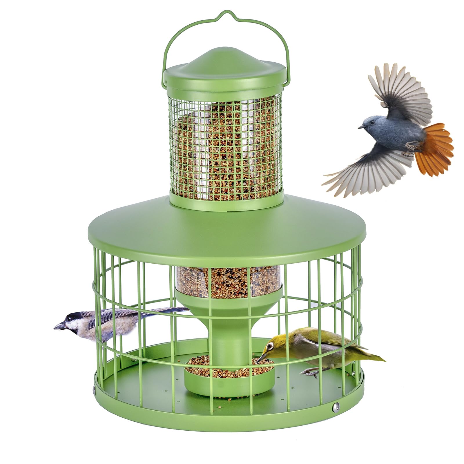 Mosloly Caged Bird Feeder green model front view