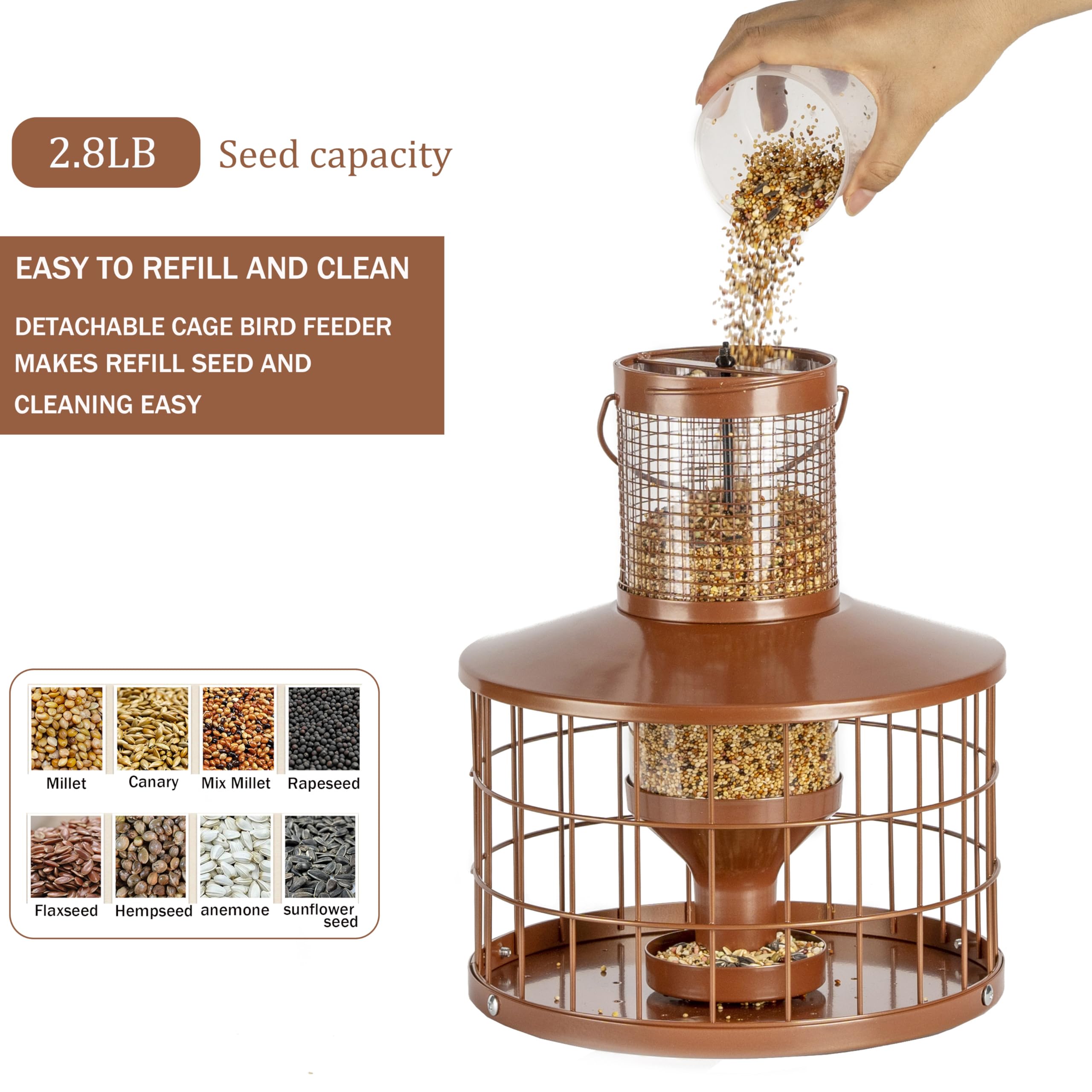 Mosloly Caged Bird Feeder in outdoor setting with birds