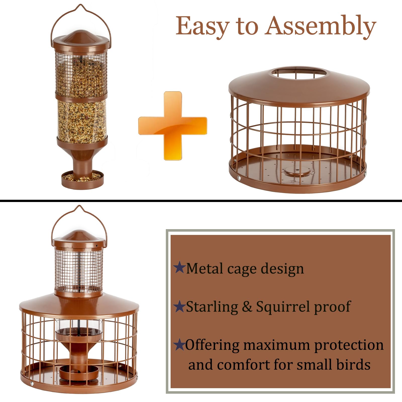 Mosloly Caged Bird Feeder showing weather protection lid