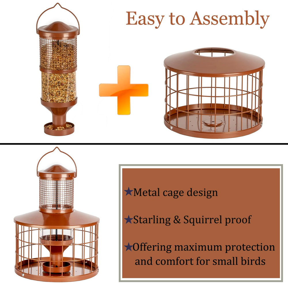 Mosloly Caged Bird Feeder showing weather protection lid