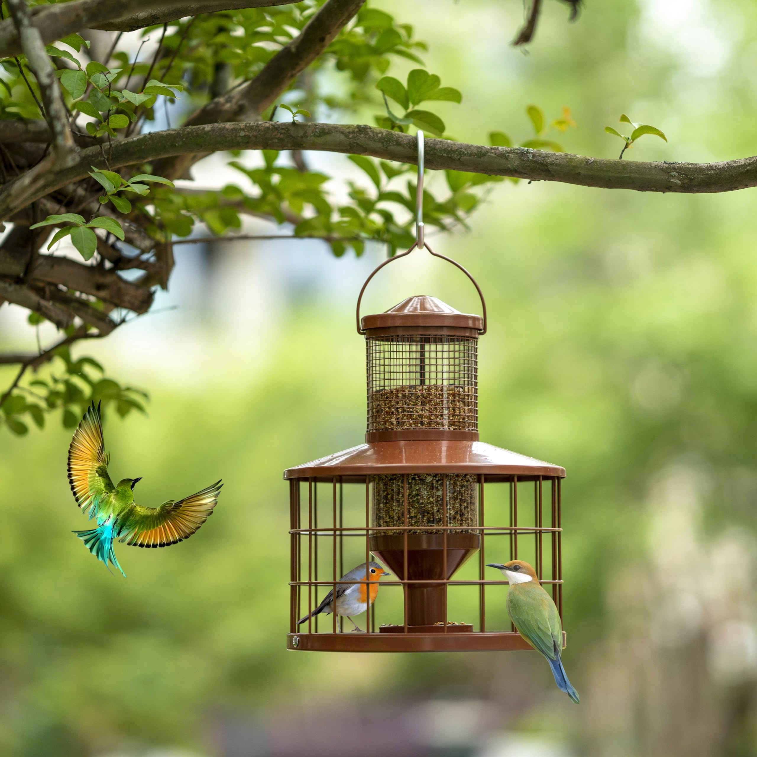 Mosloly Caged Bird Feeder with tray and handle attached
