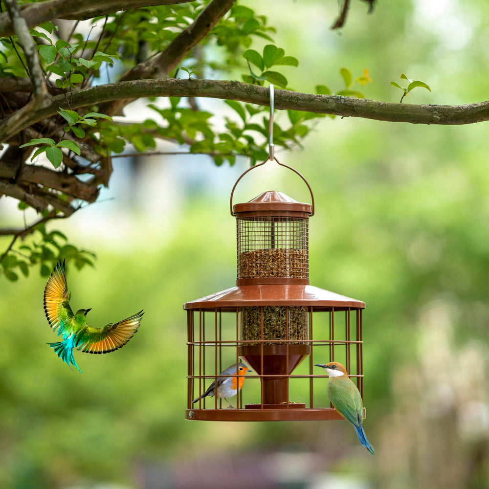 Mosloly Caged Bird Feeder with tray and handle attached