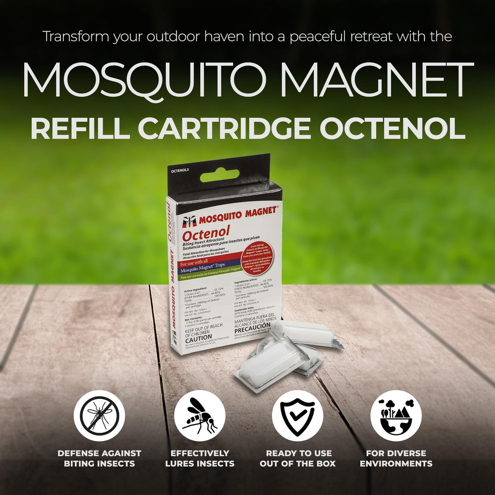Mosquito Magnet Octenol attractant pods displayed on a table