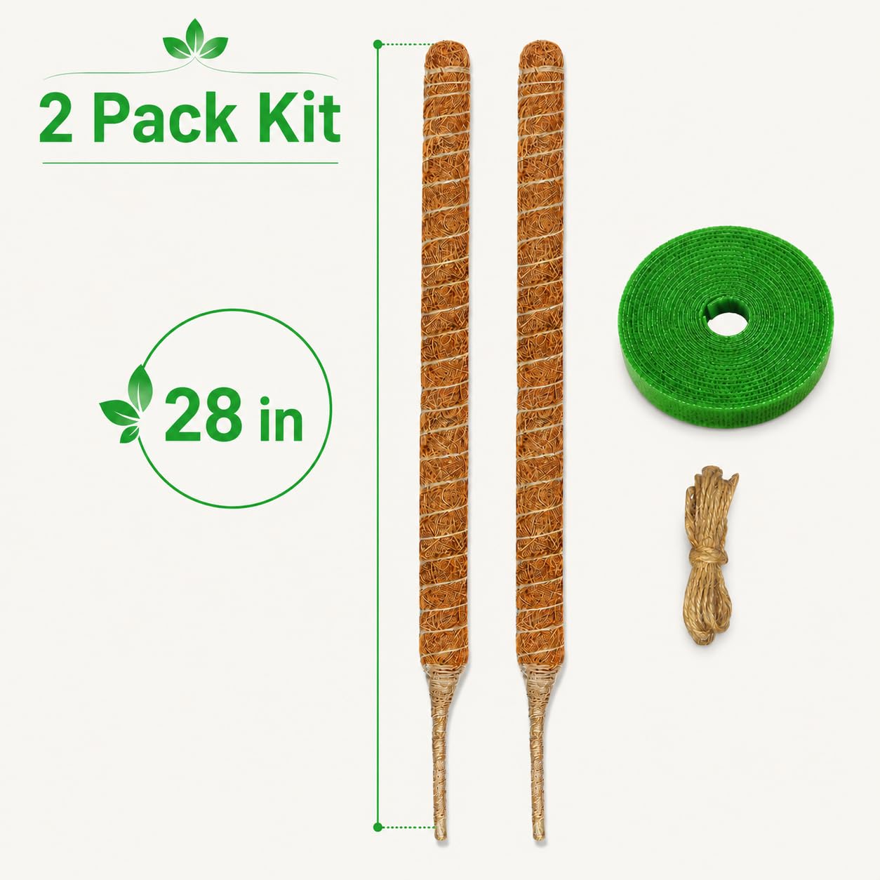 Moss pole kit including jute ropes and green tape