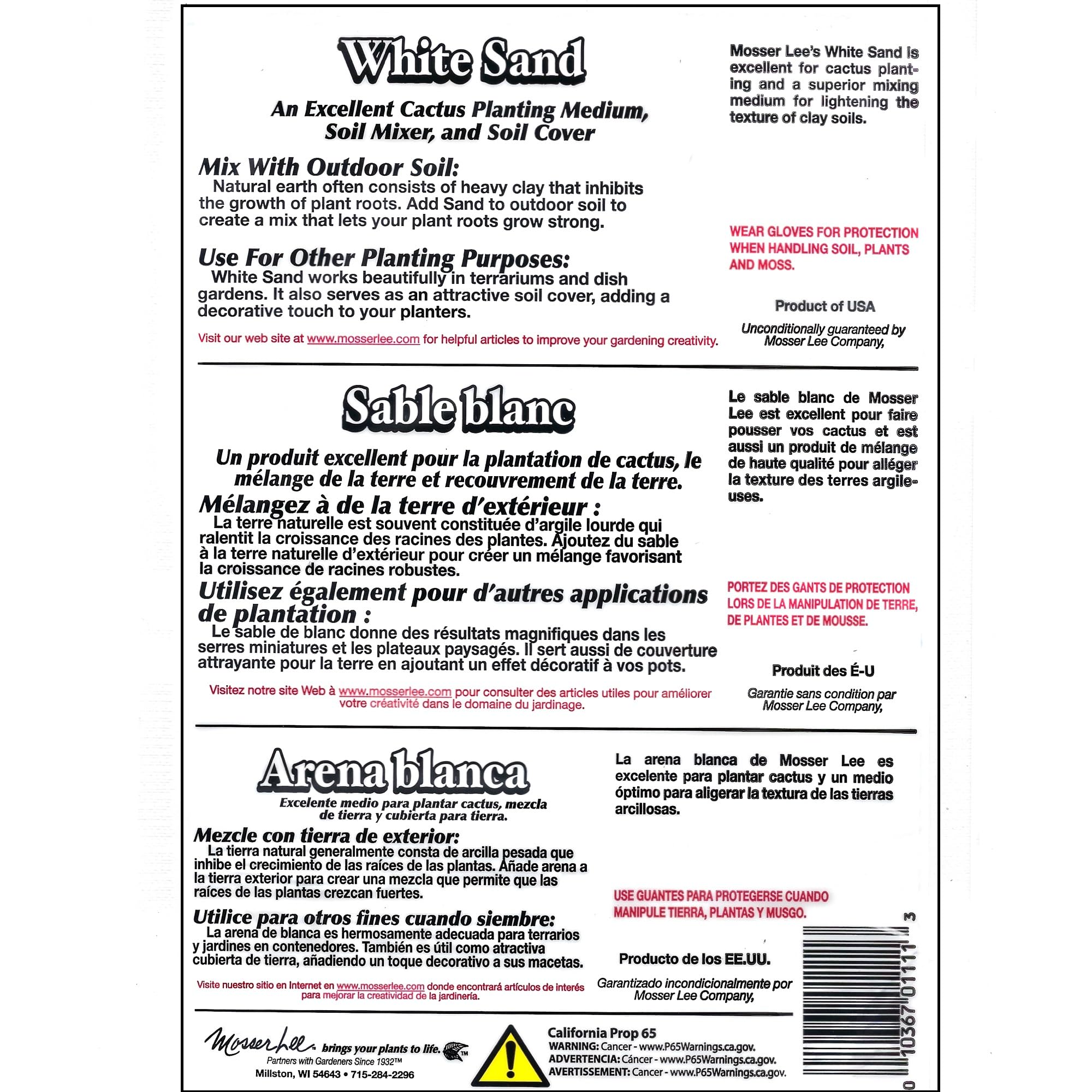 Mosser Lee White Sand Soil Cover packed in bag