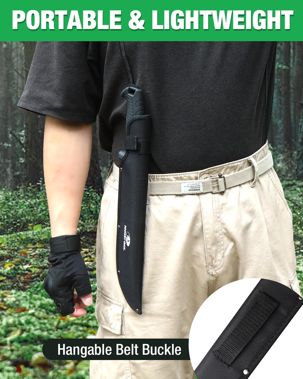 Mossy Oak machete alongside camping gear in outdoor setting