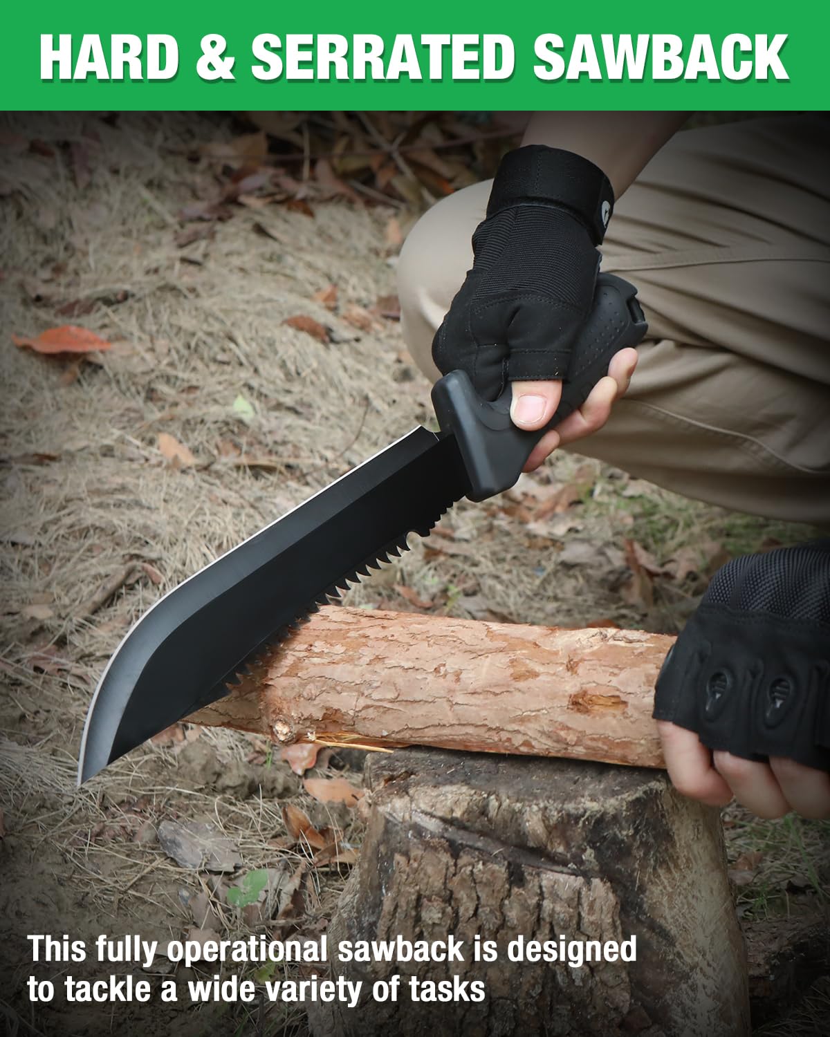 Mossy Oak machete held in a hand demonstrating comfortable grip