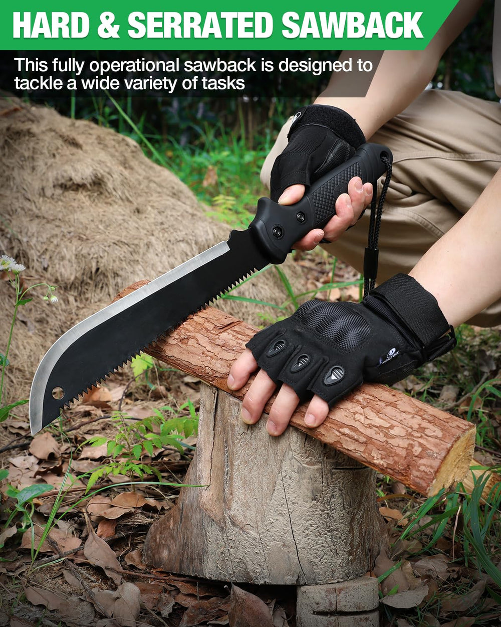 Mossy Oak machete in outdoor setting, ready for use