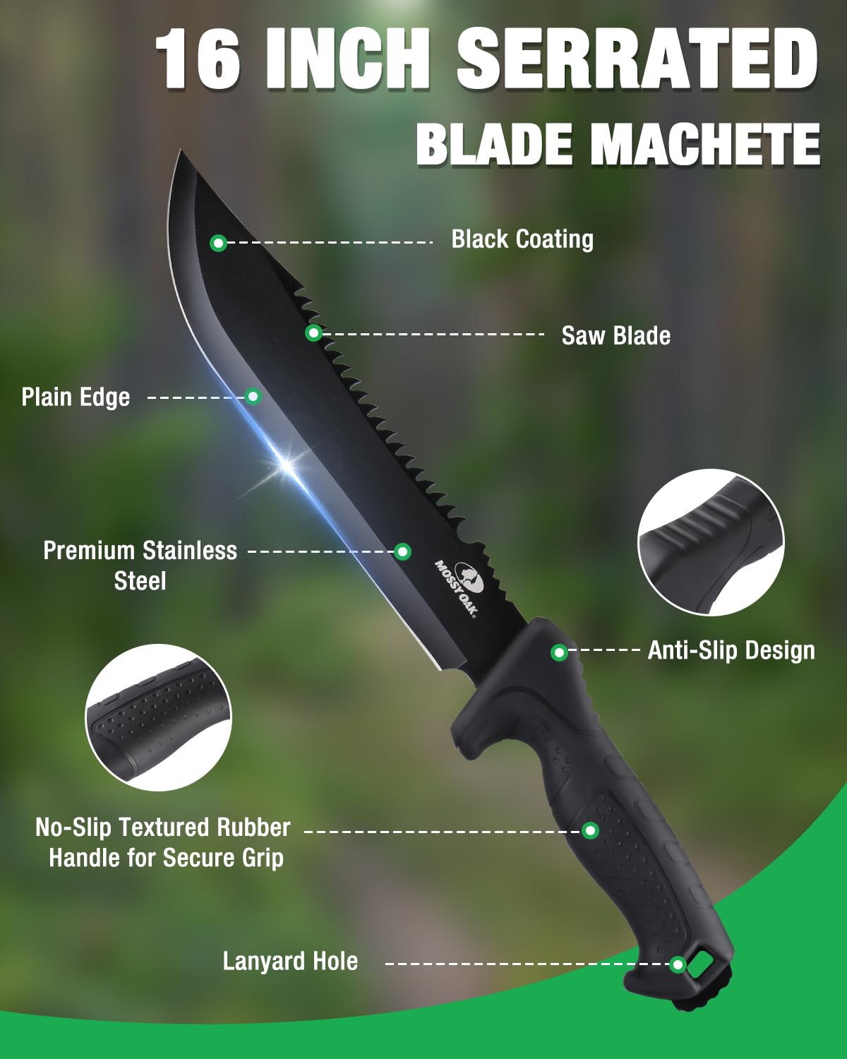 Mossy Oak machete in Oxford cloth sheath with hook-and-loop closure