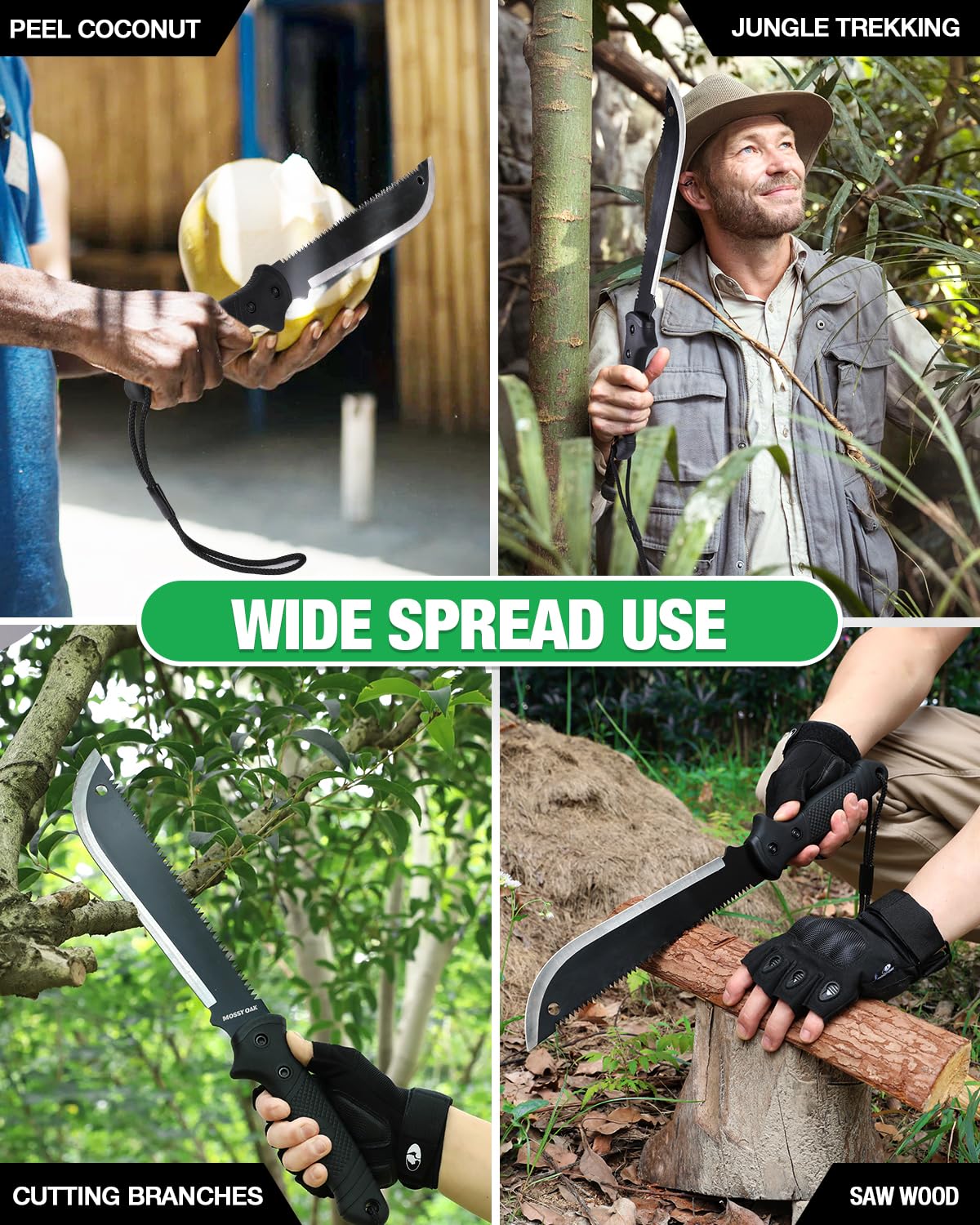 Mossy Oak machete showing hook-and-loop closure on sheath