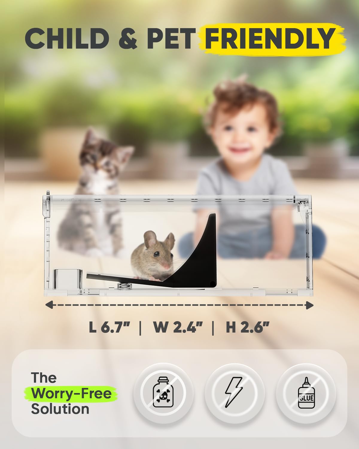 Motel Mouse humane mouse trap dimensions and features highlighted