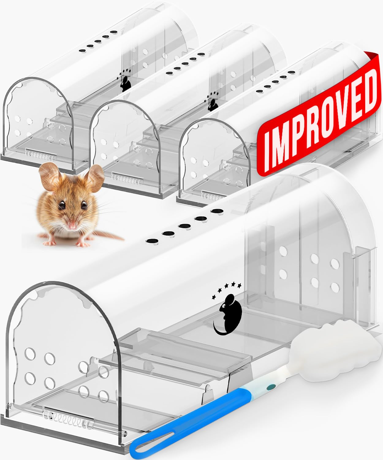 Motel Mouse humane mouse trap front view, white plastic