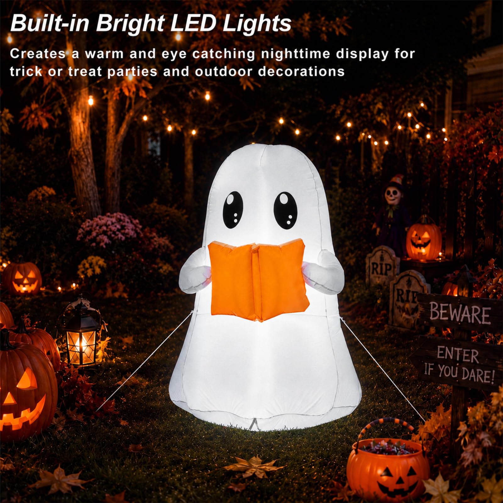 Motionchic inflatable ghost on a lawn during Halloween