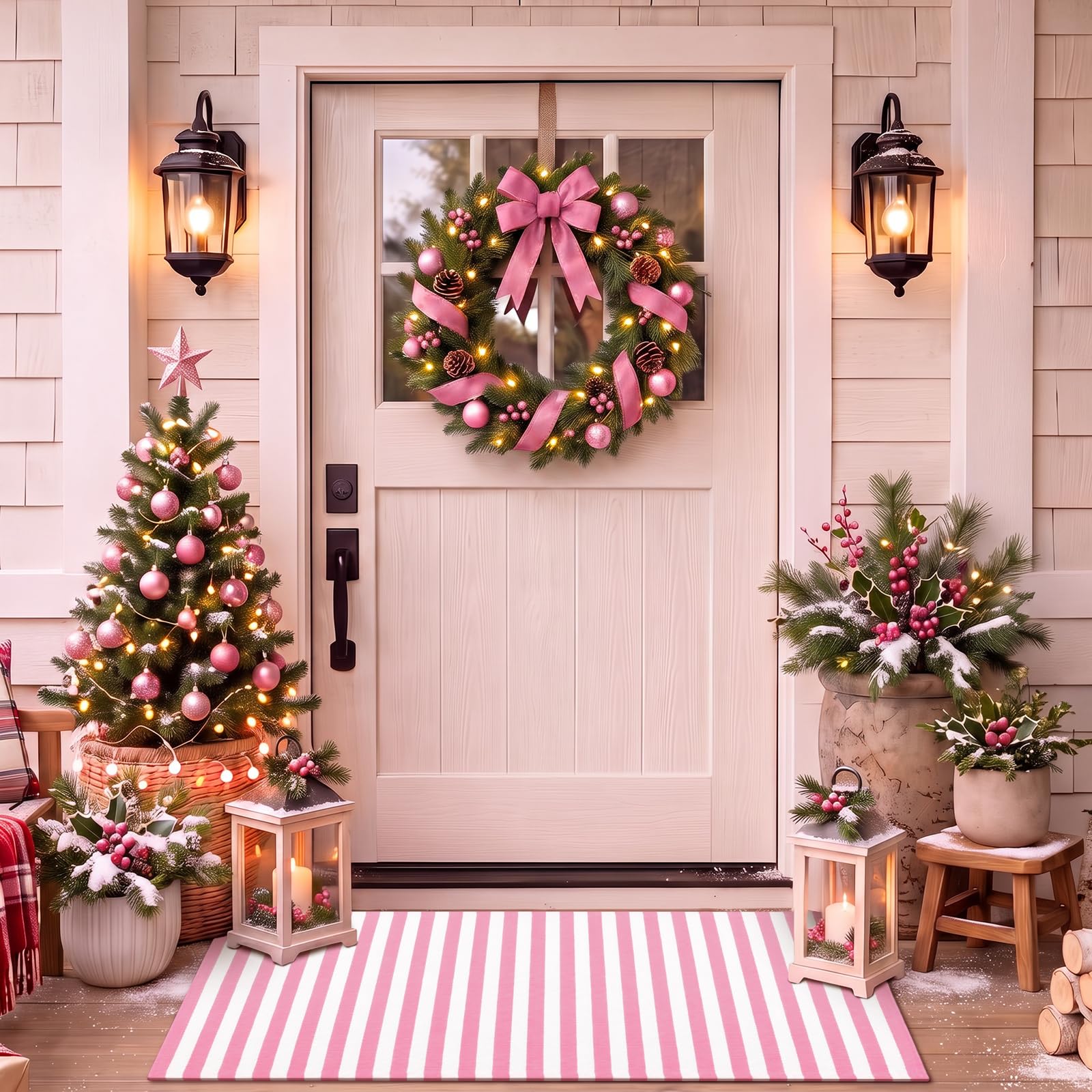 Moucuny Christmas Outdoor Rug rolled up for storage
