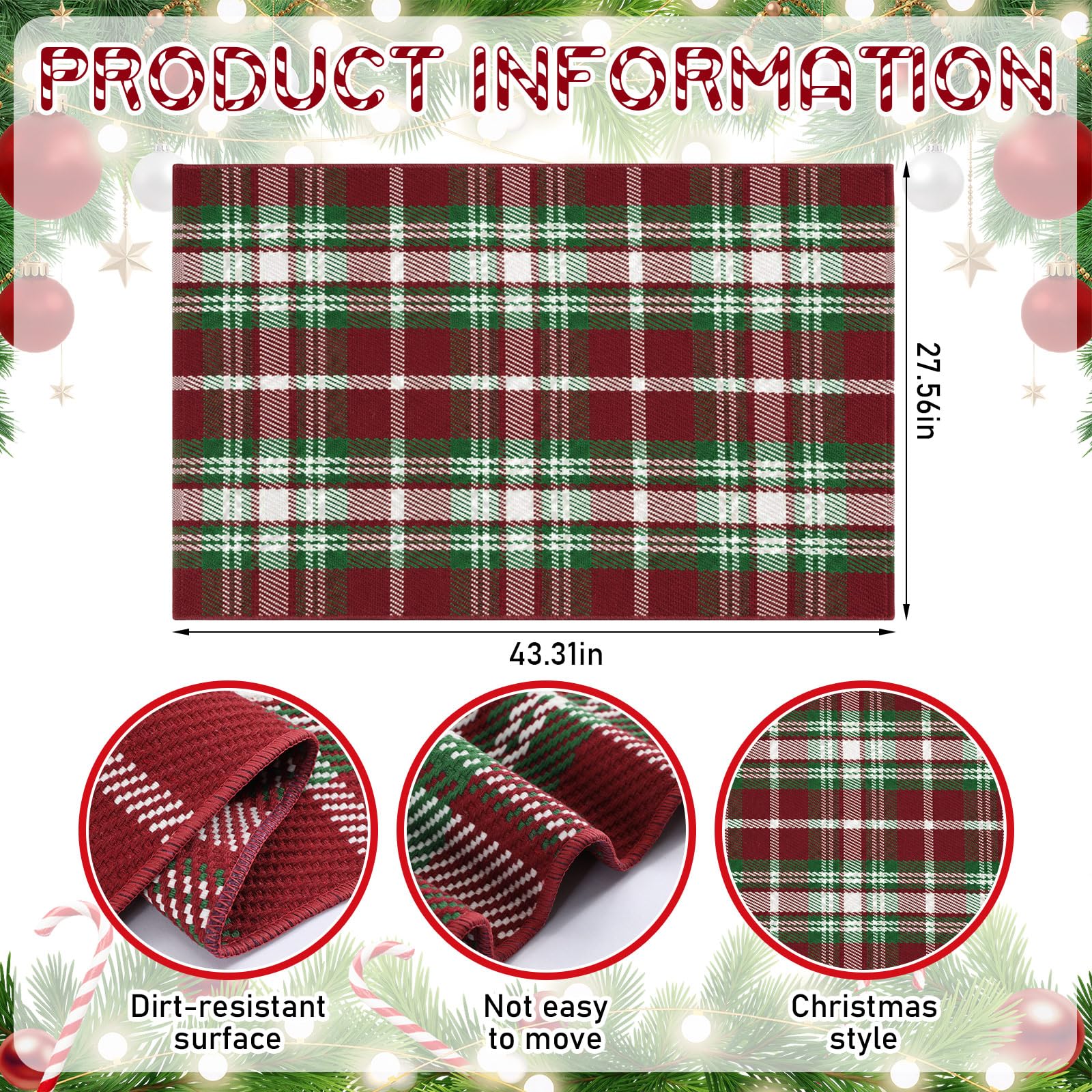 Moucuny Christmas Plaid Rug close-up of tartan pattern