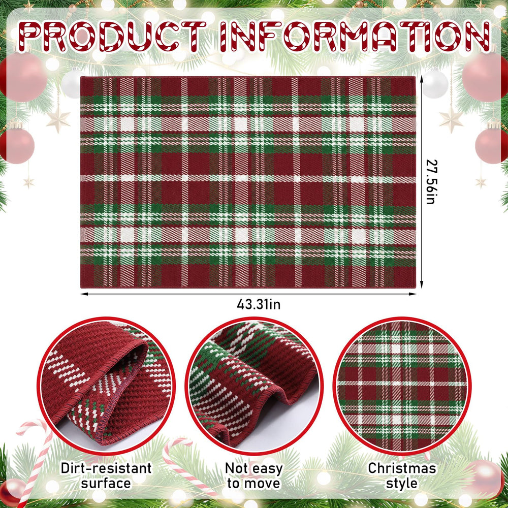 Moucuny Christmas Plaid Rug close-up of tartan pattern