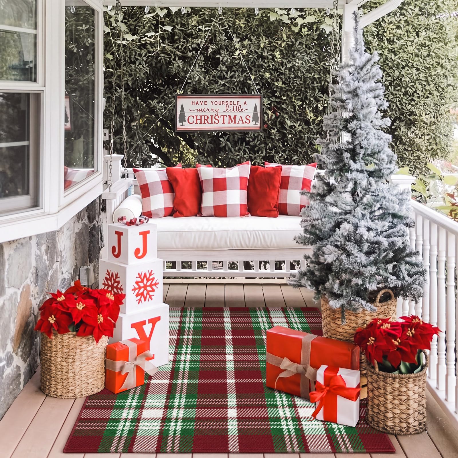 Moucuny Christmas Plaid Rug folded for storage