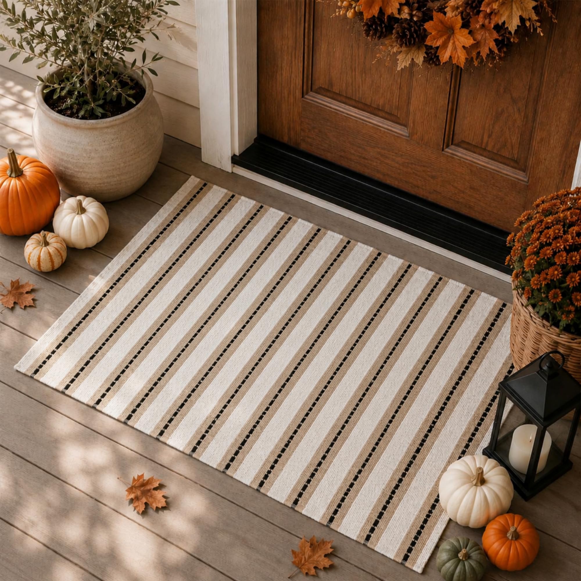 Moucuny outdoor rug in a garden setting