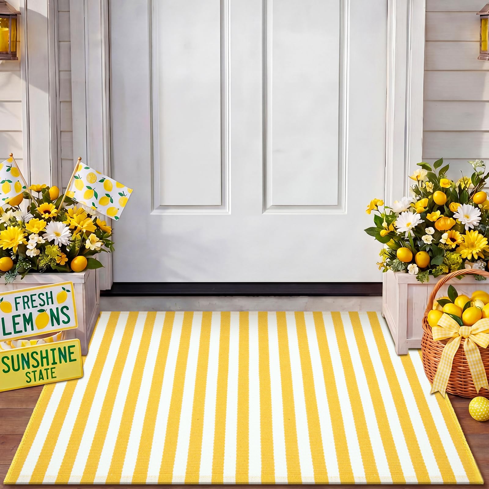 Moucuny outdoor rug on a porch with summer decor