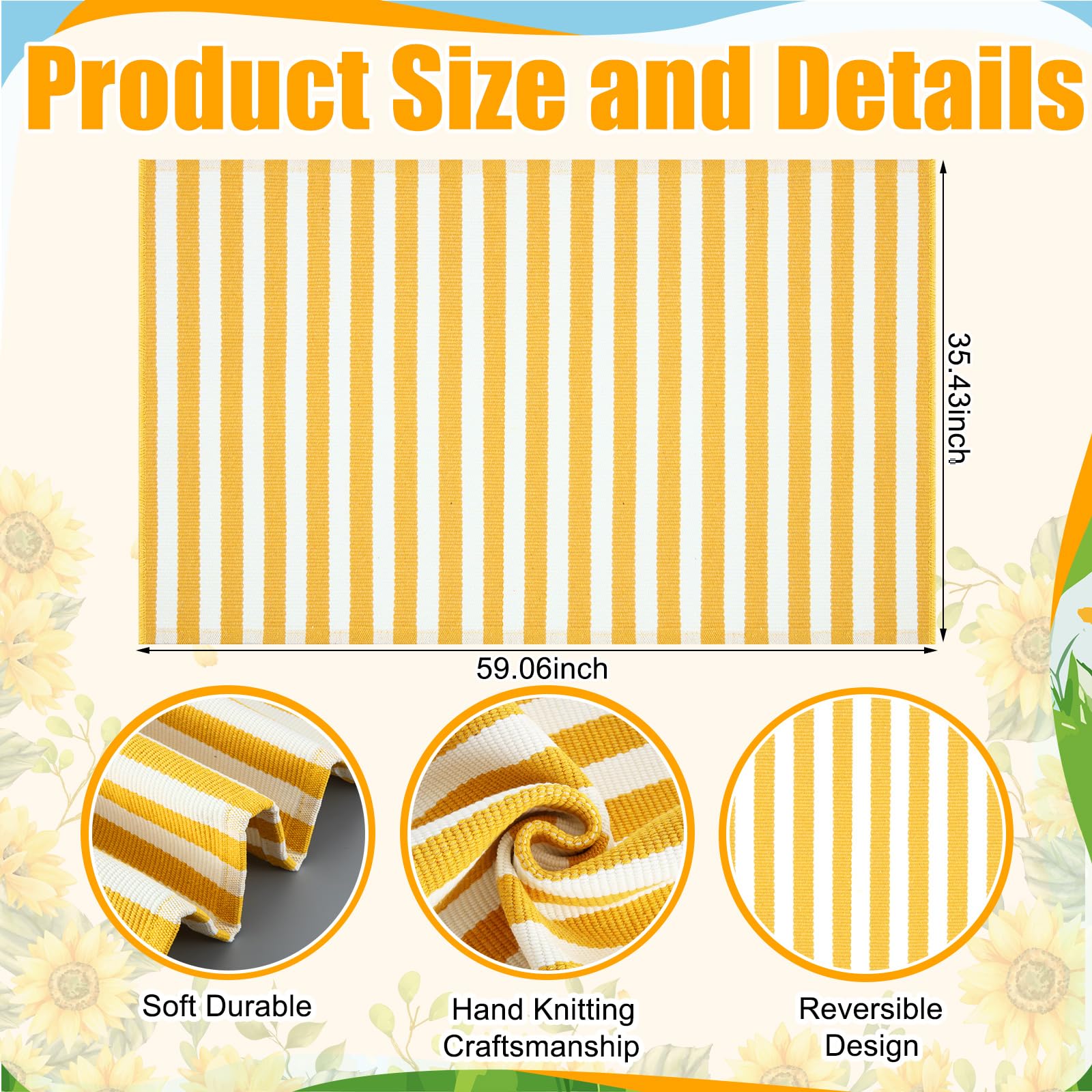 Moucuny outdoor rug showcasing yellow and white stripes on patio