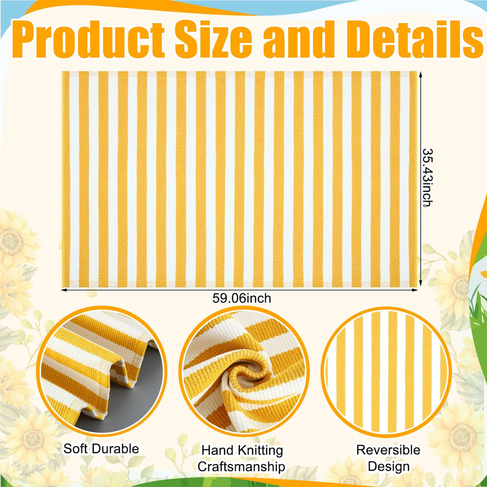 Moucuny outdoor rug showcasing yellow and white stripes on patio