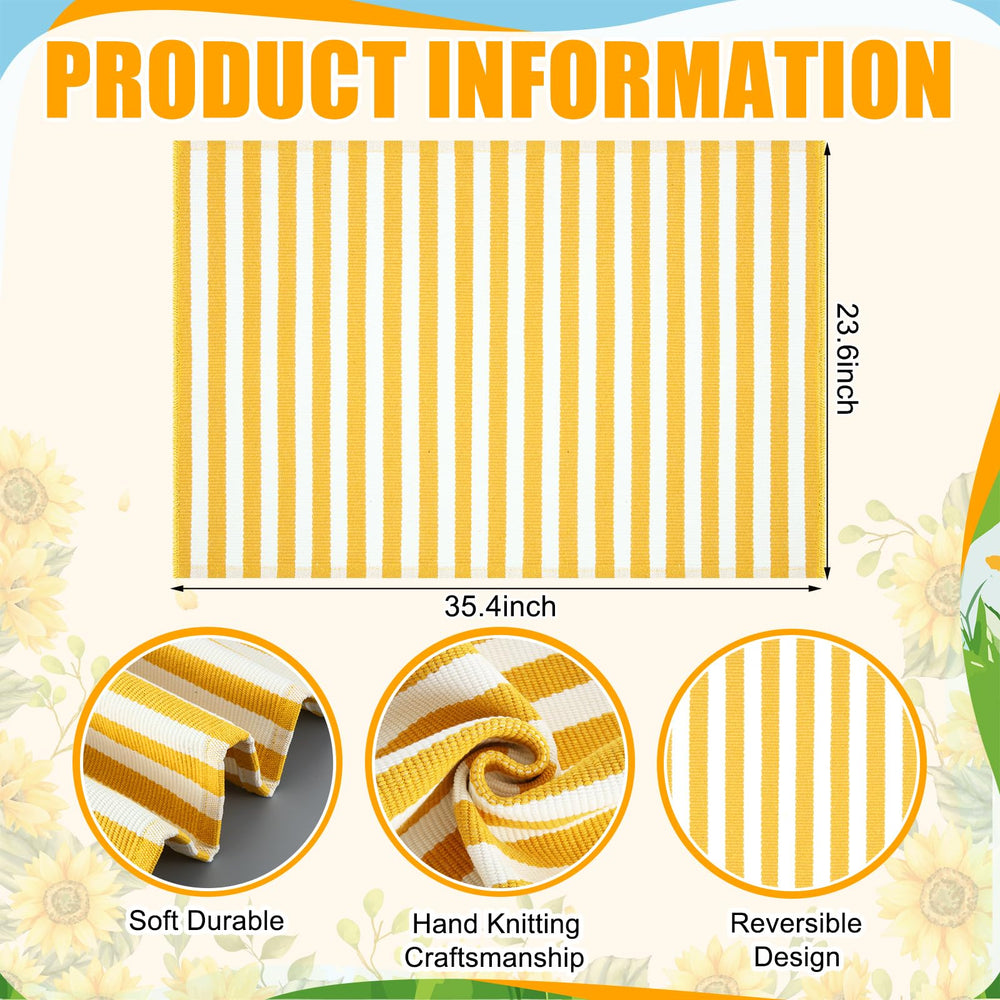 Moucuny outdoor rug showing vibrant yellow and white stripes