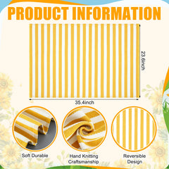 Moucuny outdoor rug showing vibrant yellow and white stripes