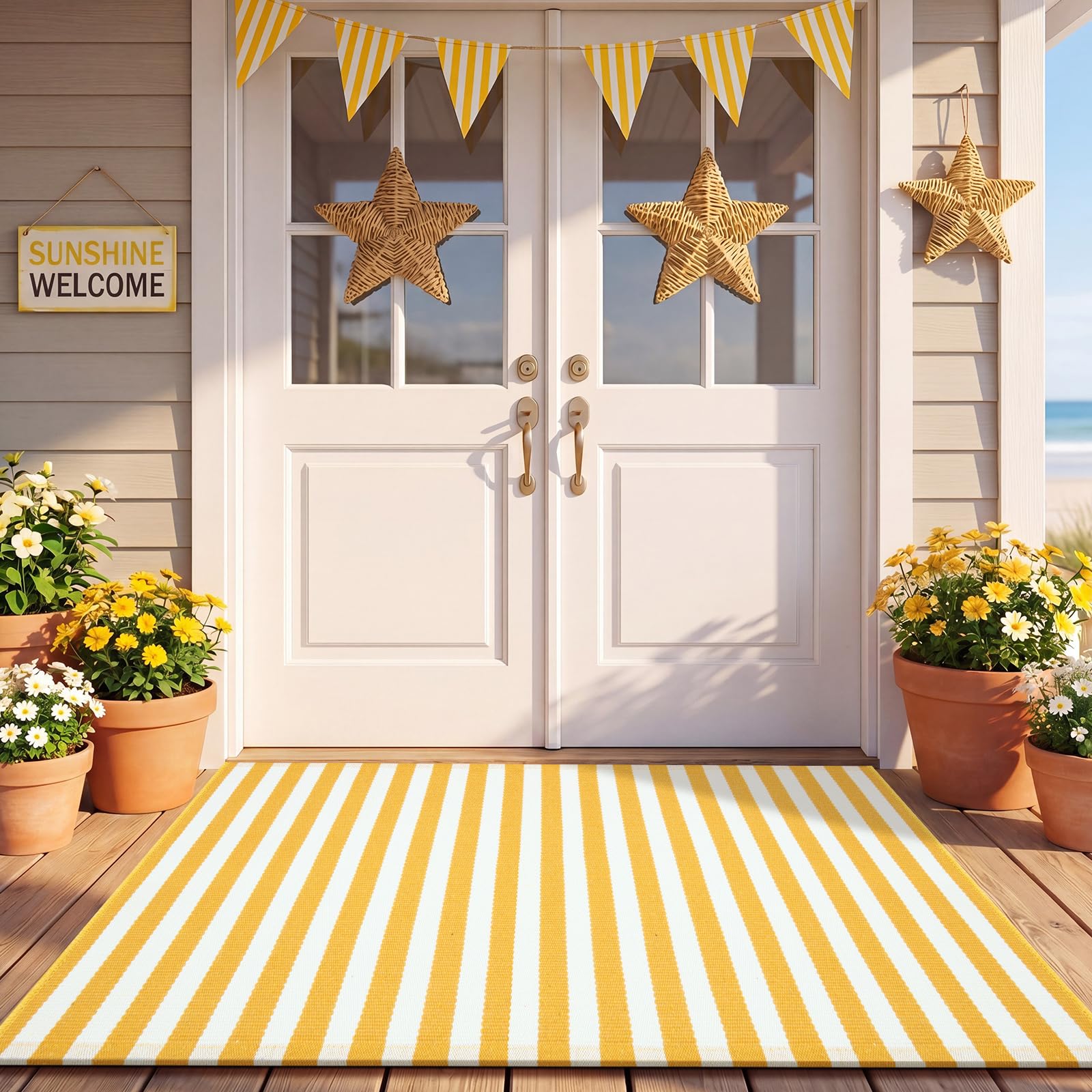 Moucuny outdoor rug with spring decor elements