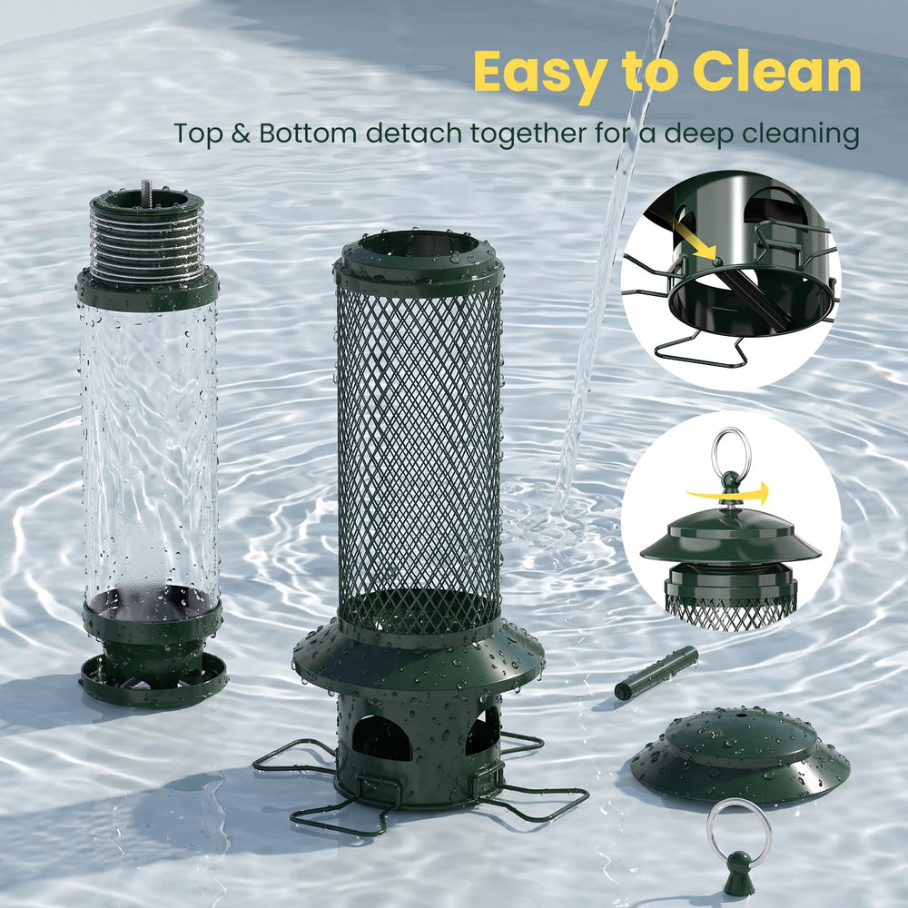 Mounted WLNYUGS Squirrel Proof Bird Feeder in a garden