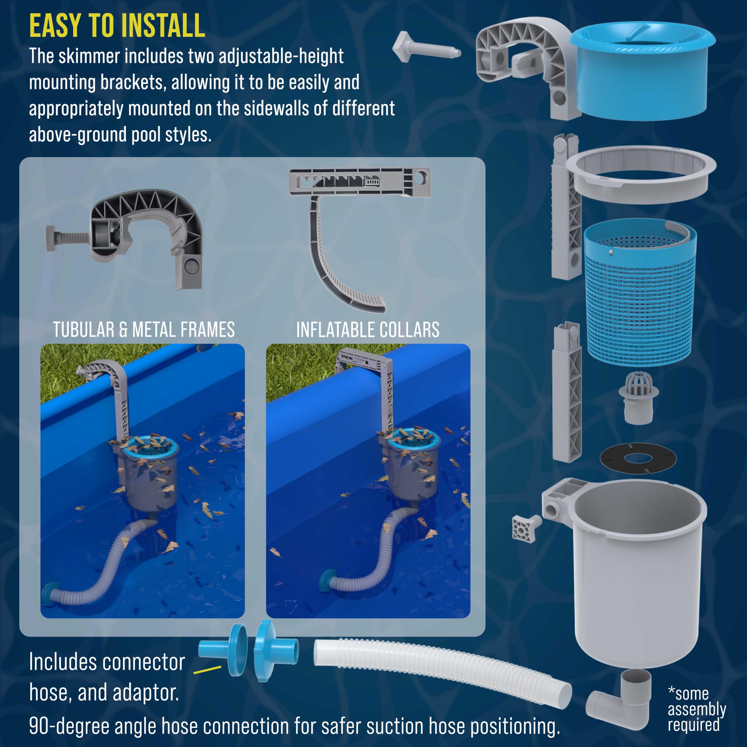 Mounting hardware and instructions for U.S. Pool Supply skimmer