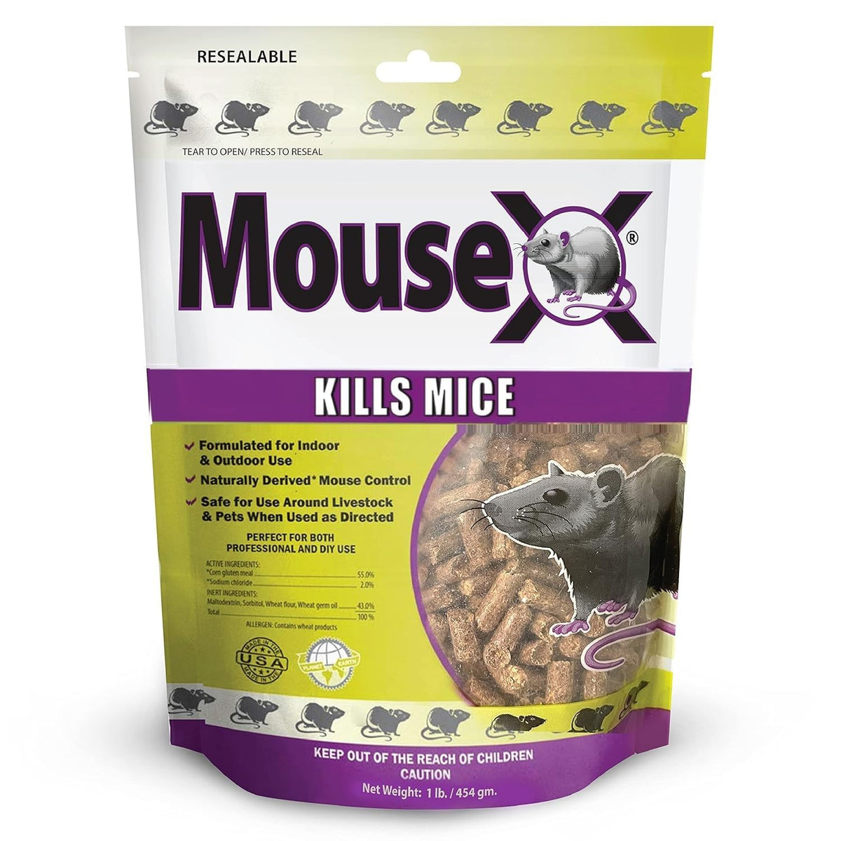 MouseX Rodent Control Pellets front view in plastic packaging