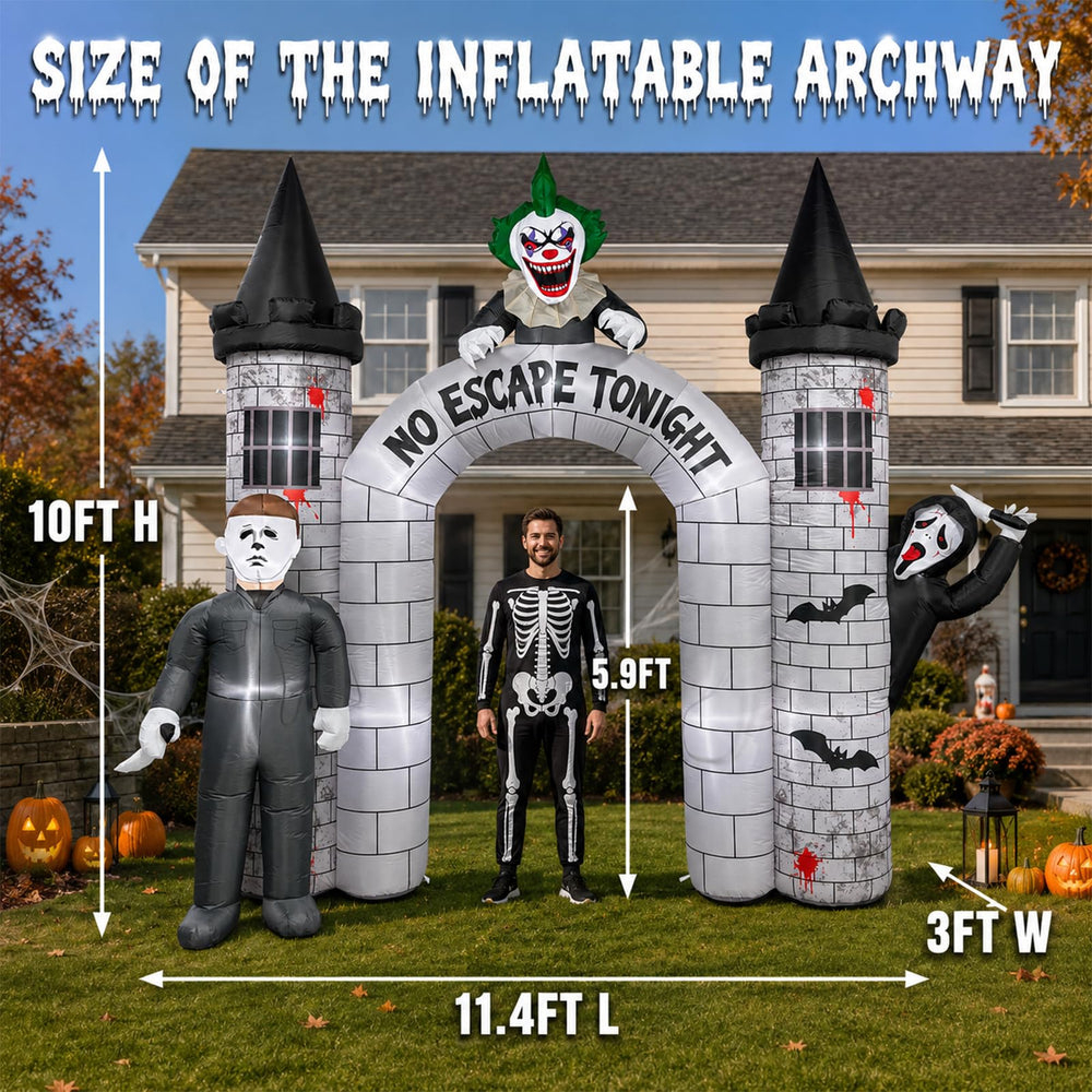 Mowholm 10FT Halloween Inflatable Archway featuring three killer characters