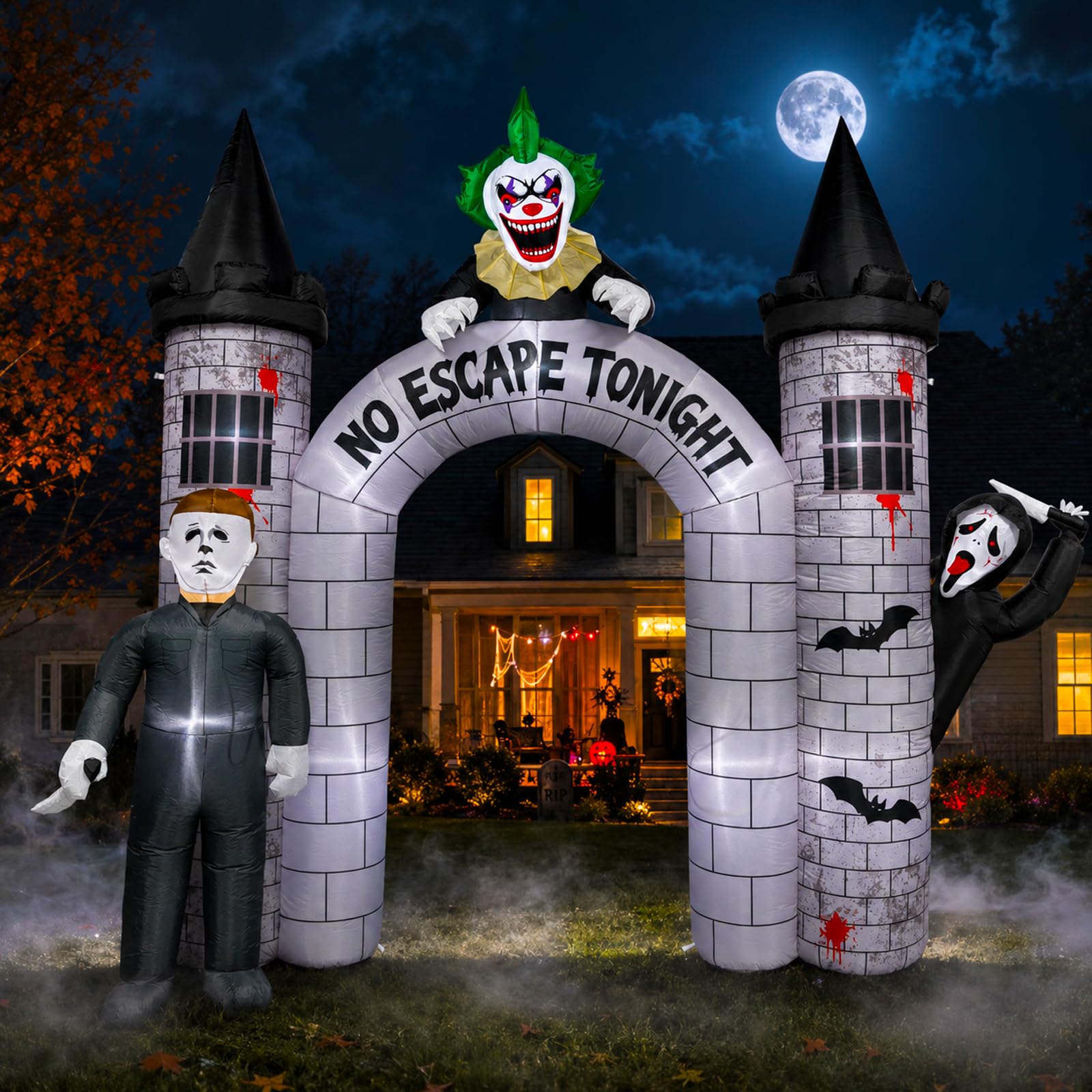 Mowholm 10FT Halloween Inflatable Archway front view with LED lights