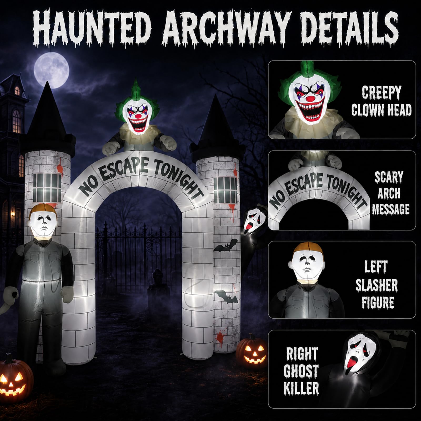 Mowholm 10FT Halloween Inflatable Archway setup with ground stakes